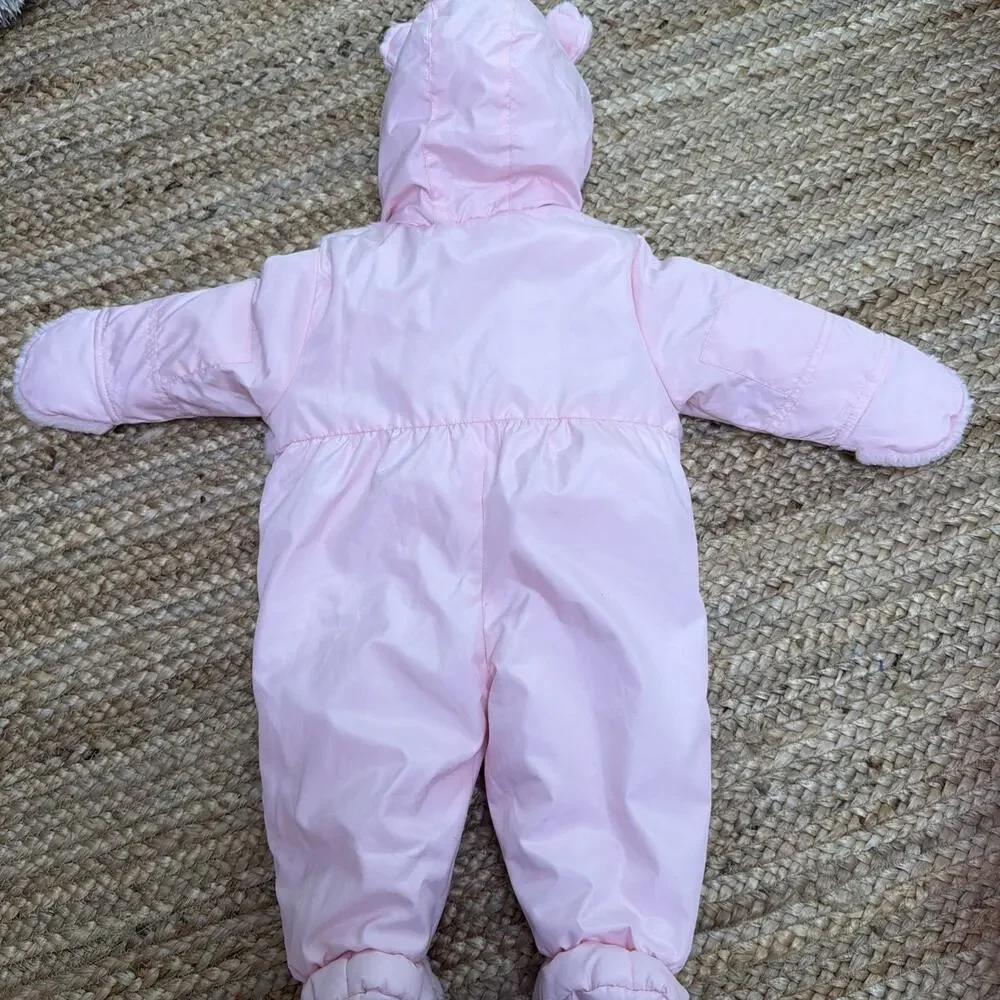 London Fog Vintage Baby Girl Snowsuit size 6-9 month Pink Embroidered Roses Warm